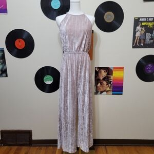 Design Lab | Champagne Beige Velvet Jumpsuit